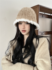 Real shot!  Plush fisherman hat women's warm basin hat large head circumference covering face bucket hat