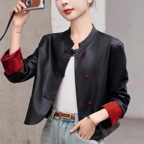 2024 Spring and Autumn Korean version versatile casual high-end retro fashion leather jacket for women with temperament and slim fit suit jacket