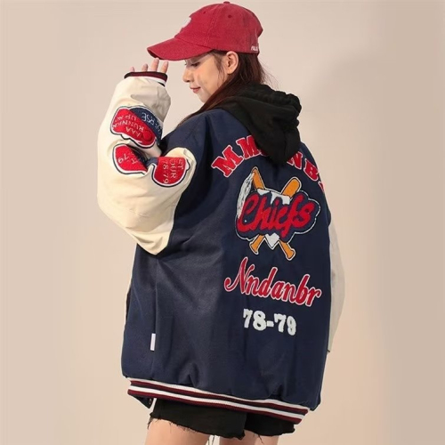 Original method American woolen patchwork leather towel embroidered high street baseball uniform women's autumn and winter jacket