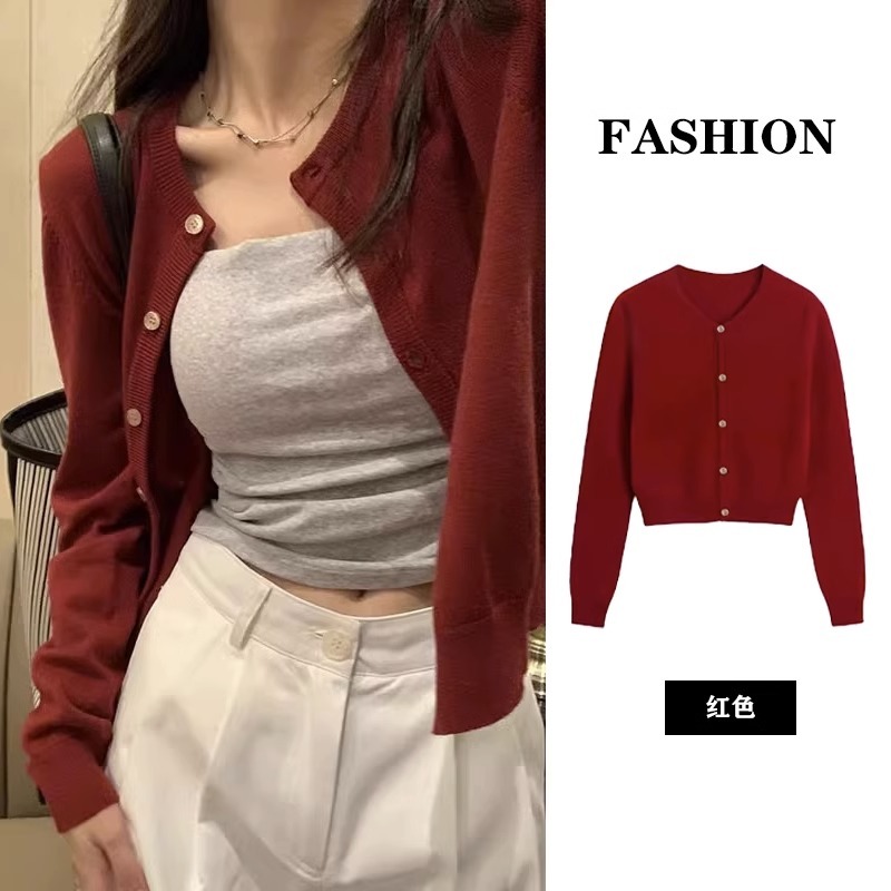 Core-spun yarn long-sleeved tops knitted sweaters women's bottoming shirts women's autumn and winter cardigans coats warm sweaters