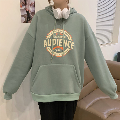 Women's velvet sweatshirt autumn and winter Korean style loose hooded long-sleeved versatile student jacket