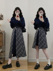 Plus size women's clothing 2024 retro temperament one piece patchwork waist slimming shirt dress fake two pieces