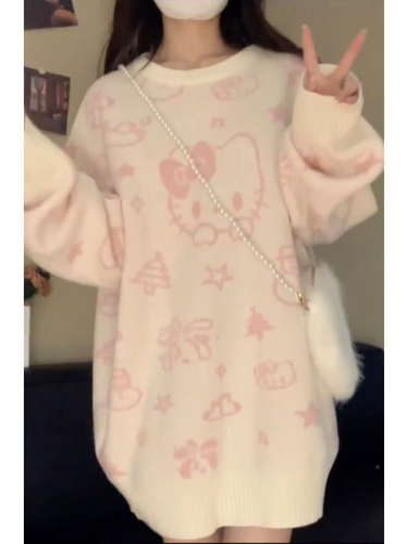 Japanese lazy style cute soft waxy sweater for female students in autumn and winter new loose cat loose sweater top fashion