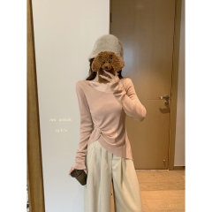 實拍 秋冬韓版純欲一字領不規則6羊毛針織衫打底毛衣長袖上衣