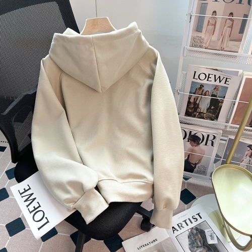 Real shot of Chinese cotton composite true super velvet thickened sweatshirt for women in autumn and winter trendy hooded zipper thermal top plus size women's clothing