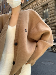 South Korea's Dongdaemun new retro lazy loose long-sleeved knitted cardigan letter embroidered sweater jacket for women