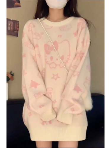 Japanese lazy style cute soft waxy sweater for female students in autumn and winter new loose cat loose sweater top fashion