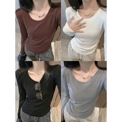 Large size long-sleeved T-shirt for women 2024 new autumn bottoming shirt for fat mm slimming versatile Korean chic chic top