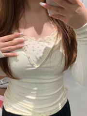 Lace floral two-piece fake autumn and winter pure lust style hot girl slim long-sleeved inner layering top