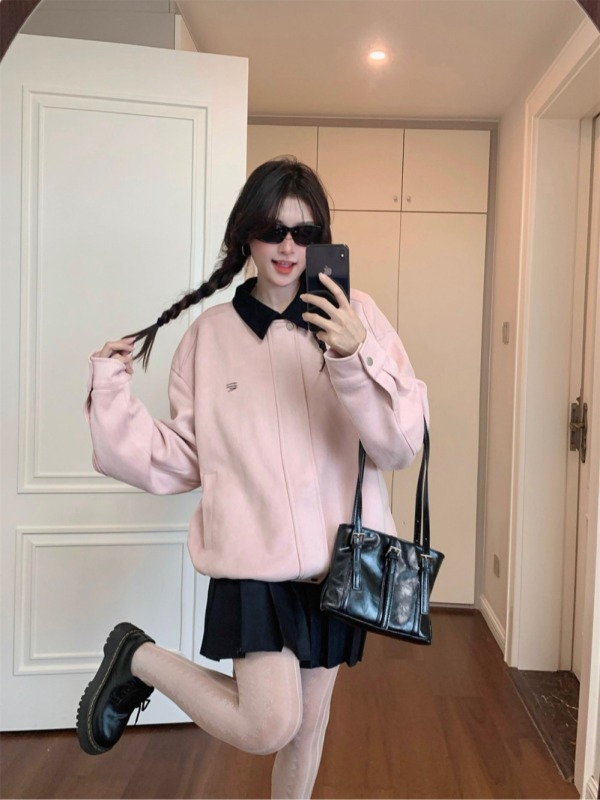 Deerskin lapel jacket loose American short street coat