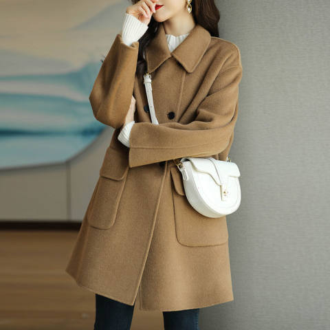 Woolen coat for women in autumn and winter new style thickened Korean style slimming mid-length woolen coat