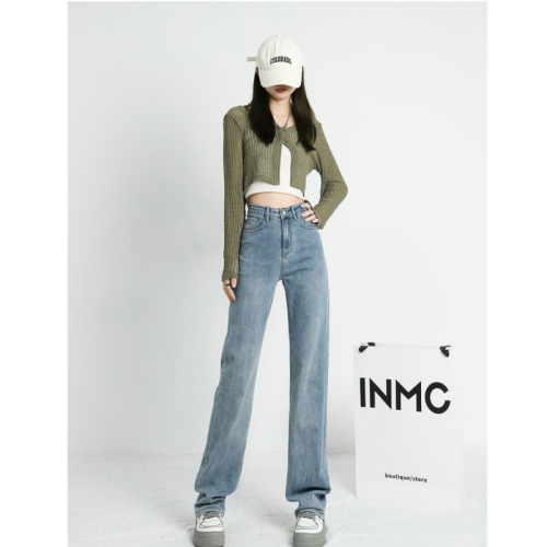 Nostalgic straight-leg jeans for women, new spring and autumn high-waist slim cigarette tube trousers for women