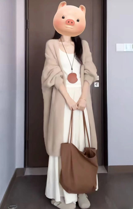 New high-end long sweater coat knitted cardigan for women early autumn Korean style lazy style loose coat