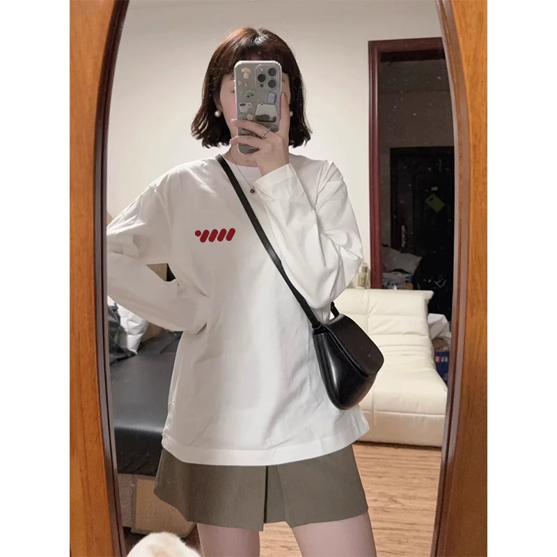 丨230克100%棉精梳緊密賽絡紡丨寬鬆百搭純棉印花長袖t恤女