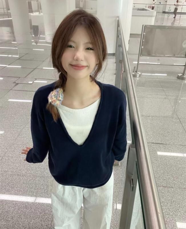 Designed loose inner sweater Korean chic chic top Korean style pullover fake two-piece knitted sweater for women