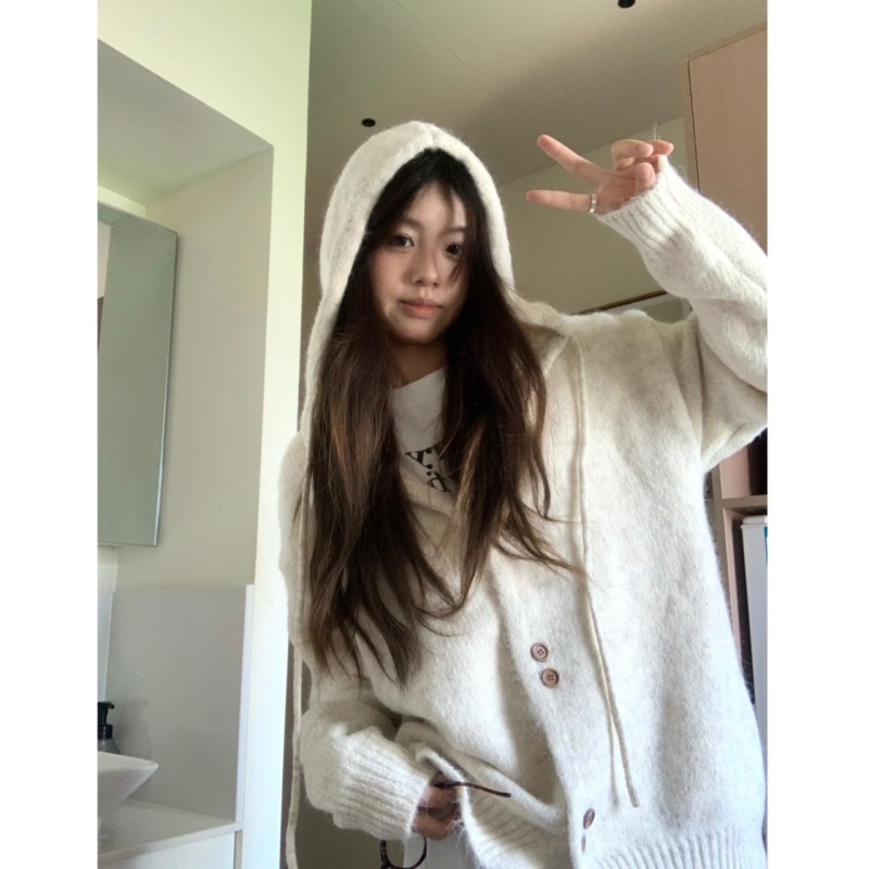 Hooded Sweater Cardigan Women's Autumn and Winter Thickened Korean Style Loose Lazy Style Jacket Soft Waxy Top