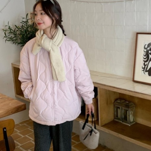 Light and thin 2024 autumn and winter new rhombus baseball cotton jacket with stand collar solid color Korean style loose college style jacket for women