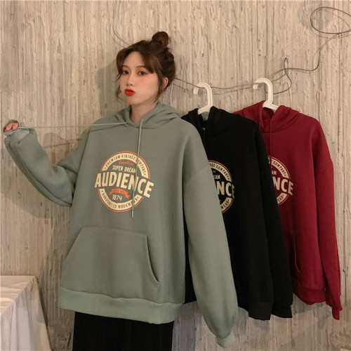 Women's velvet sweatshirt autumn and winter Korean style loose hooded long-sleeved versatile student jacket