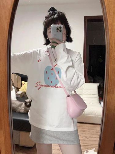 Heavyweight American white T-shirt long-sleeved men and women spring and autumn new hot style loose and versatile lazy style tops