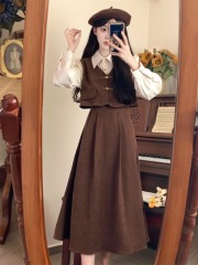 New Autumn and Winter College Style Fake Two-piece Corduroy Slim Dress