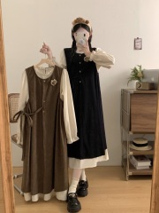 Fat mm French corduroy dress women's autumn two-piece set with temperament and bottoming skirt fashion set