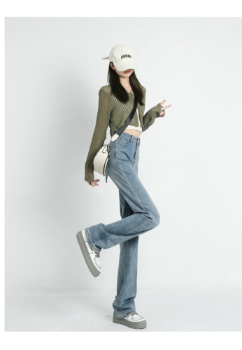 Nostalgic straight-leg jeans for women, new spring and autumn high-waist slim cigarette tube trousers for women