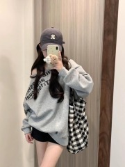 American slanted shoulder letter design long-sleeved sweatshirt for hot girls loose ins autumn top