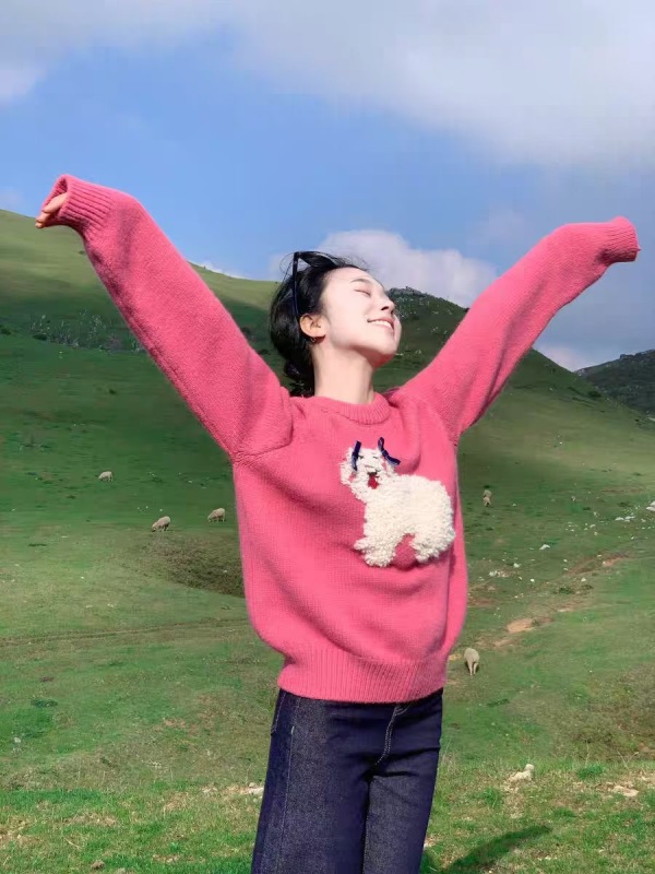 Rose red sweater for women, new style for early autumn, stylish and high-end, Korean style for small people to wear, early autumn chic top