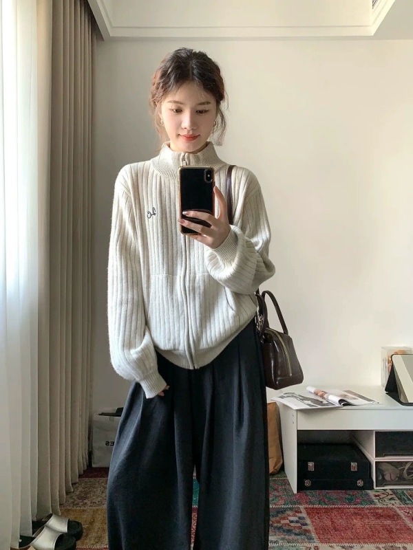Autumn women's clothing, autumn clothing, new styles for women, zipper knitted cardigan jackets, women's tops, spring and autumn wear