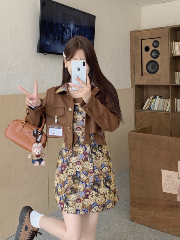 Retro dress autumn fashion design suspender skirt fat girl slimming hip short skirt