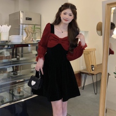 Plus size women's clothing autumn rich daughter pure lust style hot girl waist slimming Christmas sweet temperament fake two pieces