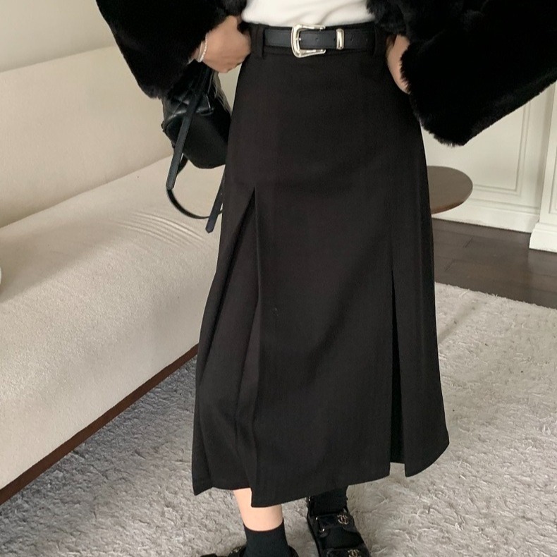 Tall super long woolen thickened A-line skirt 170 extra length and extra large autumn and winter slim pleated pleated skirt
