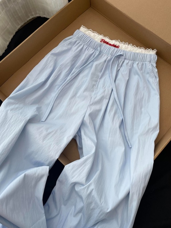 Spot Korean version of blue high-waisted casual pants for women in summer loose wide-legged Harajuku style casual all-match straight trousers