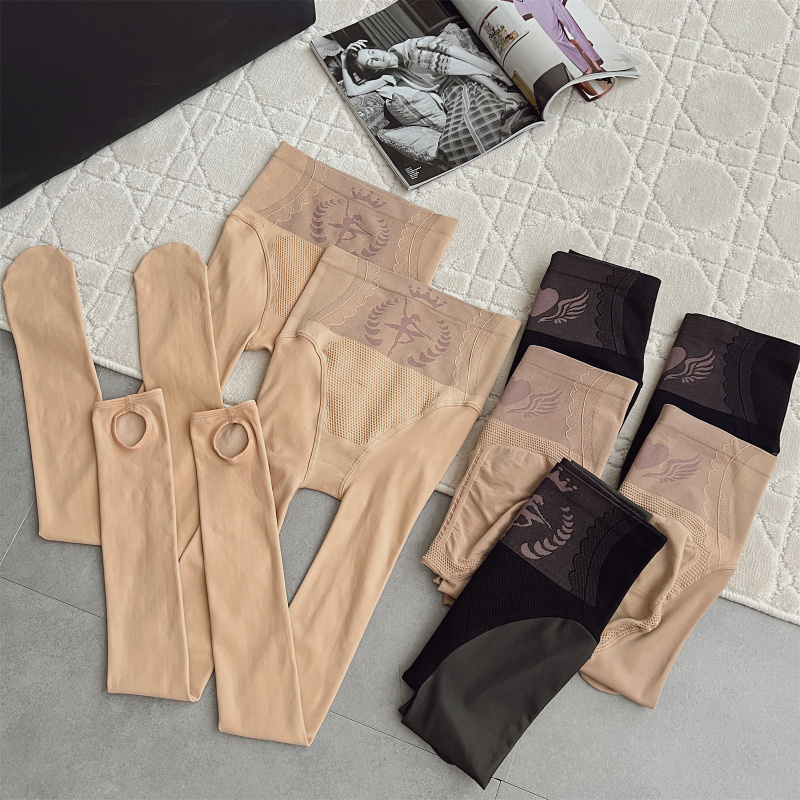 Autumn and winter water-gloss socks for bare legs, plus velvet and thickened leggings, high-waisted, tummy-controlling, non-falling pantyhose for fat mm