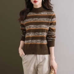 Half turtleneck large size sweater for women autumn and winter new style fashionable and age-reducing knitted bottoming shirt for women