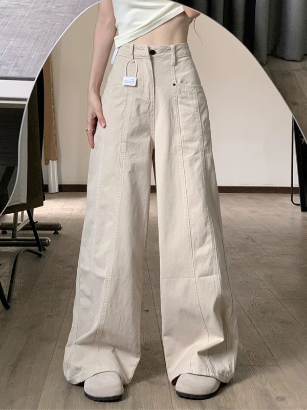 Apricot workwear jeans for women in spring and autumn, lazy and relaxed, high-waisted, straight-leg slimming scimitar sickle wide-leg pants