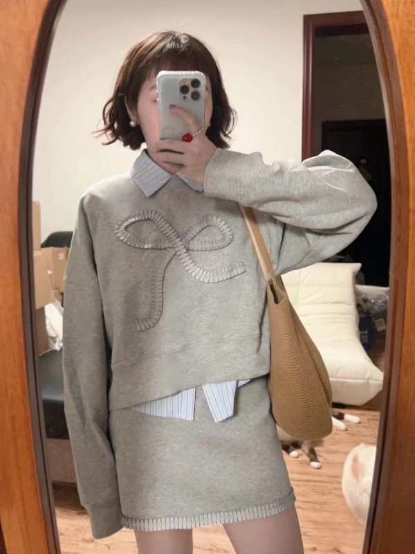 Plus size women's clothing 2024 small fragrance fashion suit women's long-sleeved polo collar sweatshirt fat mm high waist and hip two-piece set