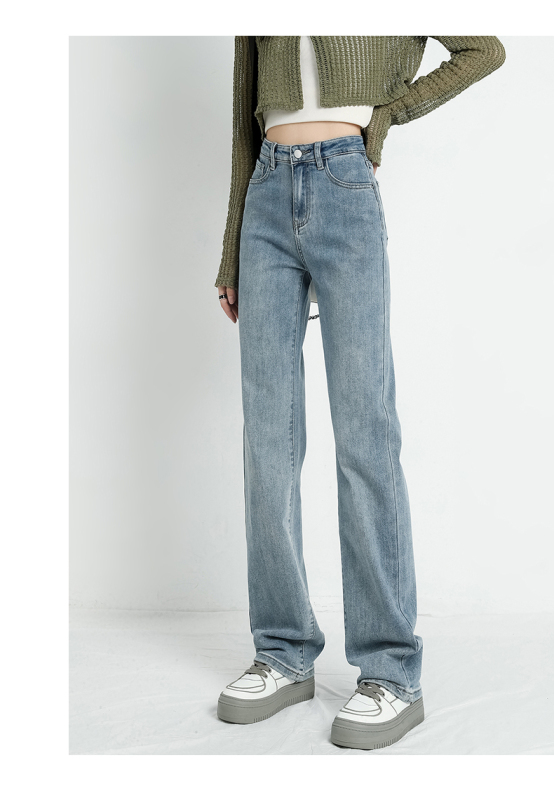 Nostalgic straight-leg jeans for women, new spring and autumn high-waist slim cigarette tube trousers for women
