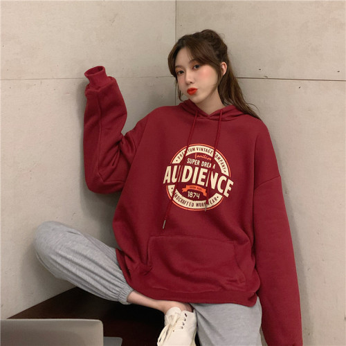 Women's velvet sweatshirt autumn and winter Korean style loose hooded long-sleeved versatile student jacket