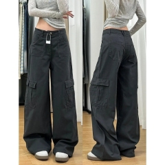 Large size American retro workwear wide-leg jeans for women with niche high-street casual drapey high-waisted pants