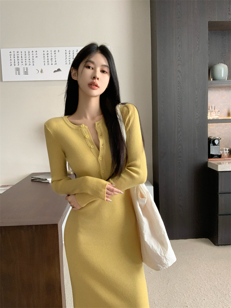 Real shot~American street retro early autumn knitted dress