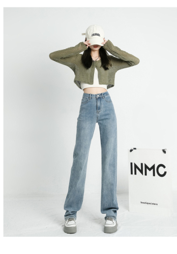 Nostalgic straight-leg jeans for women, new spring and autumn high-waist slim cigarette tube trousers for women
