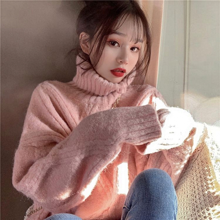 Autumn and winter outer wear, lazy style, large size loose Korean turtleneck sweater, women's new thickened sweater top, trendy