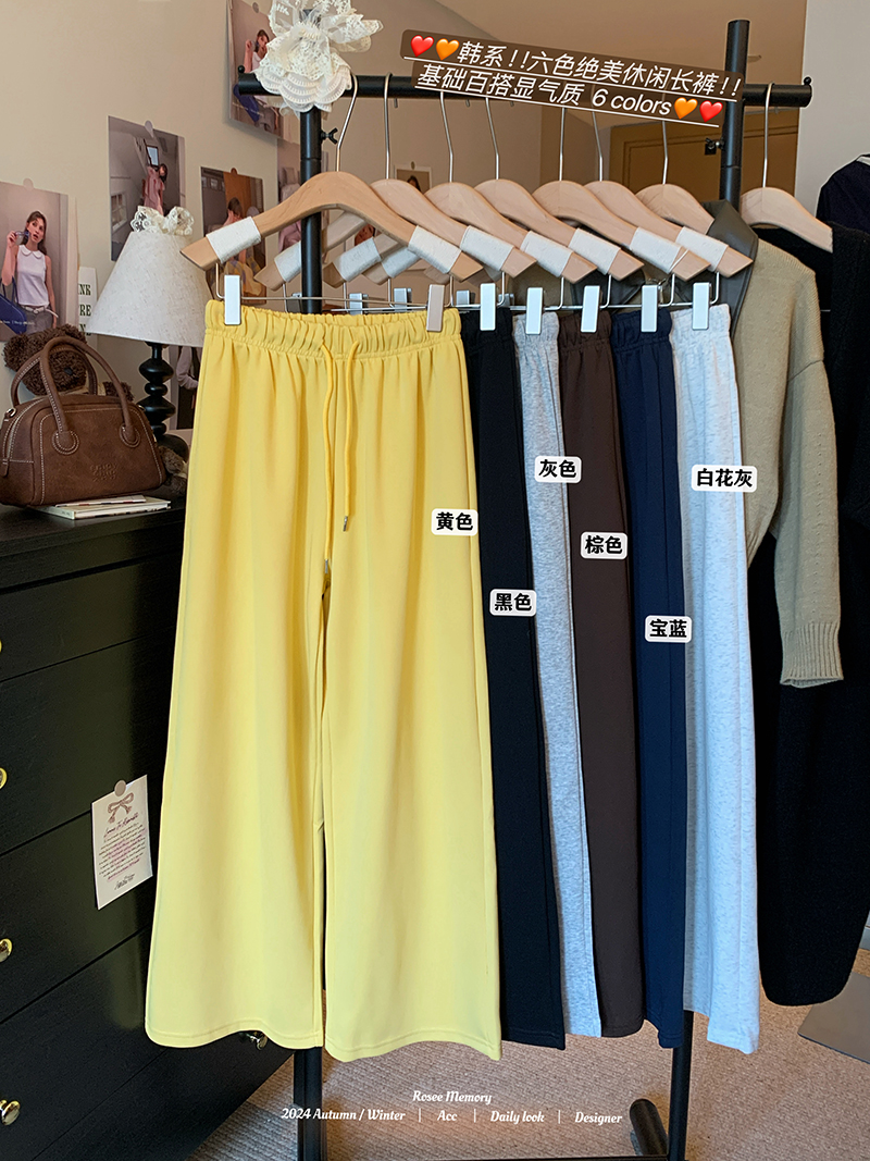 Real shot of lazy style gray casual pants autumn sweatpants women's high waist straight leg pants wide leg pants long pants hanging pants 