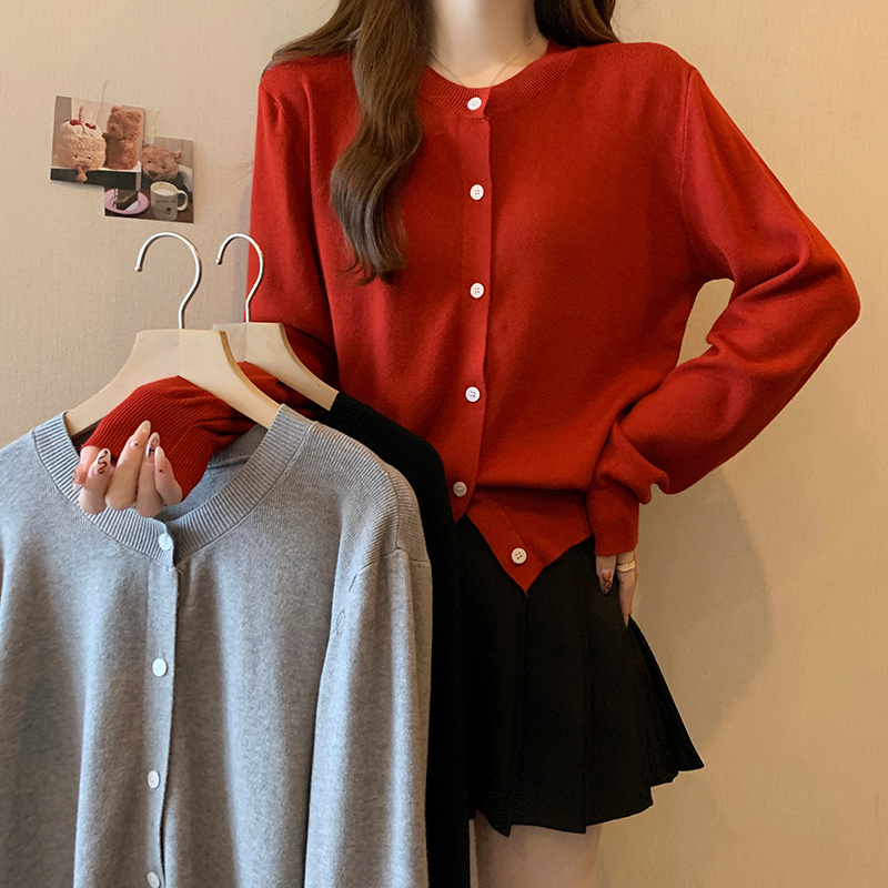 Photographed core yarn long sleeve knitted top women's base shirt women's autumn and winter 2024 open sweater outerwear warm sweater