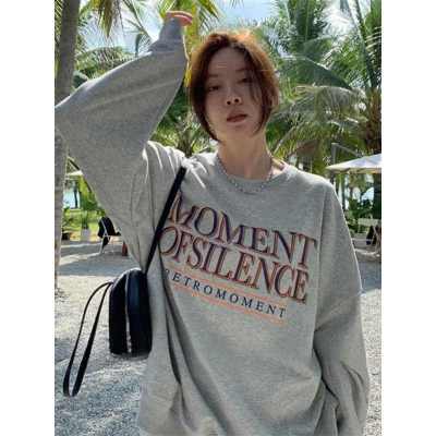 Velvet/Thin Korean Style Printed Loose Lazy Style Round Neck Sweater Women's Autumn and Winter New Velvet Top