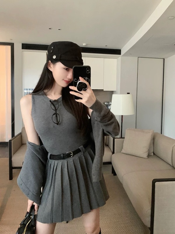 Knitted Cardigan Vest Pleated Dress Two-piece Set Women's Autumn and Winter New Fashion Sweater Set