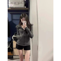 Korean style sweet hottie slim waist slim sweatshirt jacket spring and autumn new niche zipper hooded cardigan for women