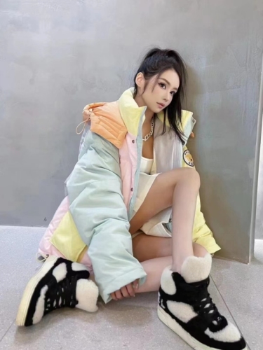 White duck down new fashion brand five-color macaron color splicing three-dimensional bear doll mid-length down jacket for women