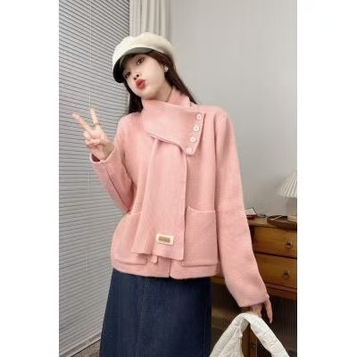 Dongdaemun, Korea, autumn and winter Korean style chic simple solid color multi-color scarf knitted sweater cardigan